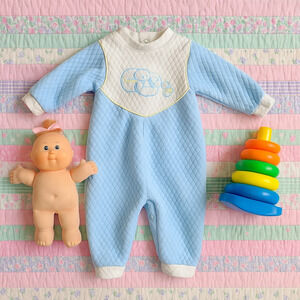 Vintage 80s LéRoi Kov.R.Alls Blue Quilted Baby Sleeper | Bear & Duck | Size 0-3M